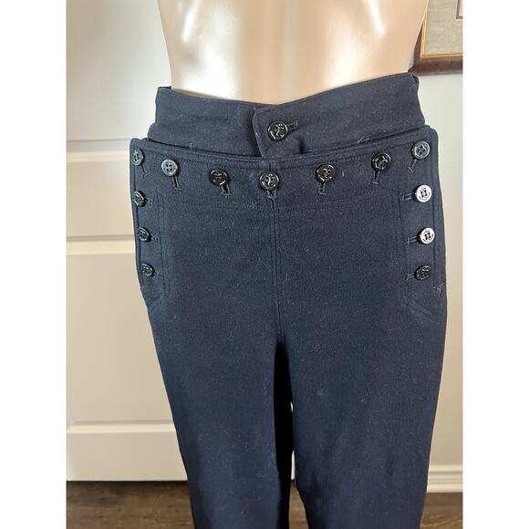 Vintage wool feeling dark blue button up corset pants trousers - Picture 2 of 8